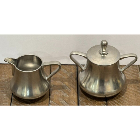 Sevst Cast Pewter Creamer & Sugar Set w/Lid Holland - 3 Piece Set - Picture 6 of 8